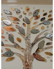 Obra de Arte Enmarcada: Dos Árboles con Hojas en Relieve Metálico, Estilo Contemporáneo