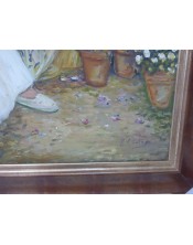 "Serenidad en el Jardín: Dama del Mantón Azul"