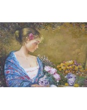 "Serenidad en el Jardín: Dama del Mantón Azul"