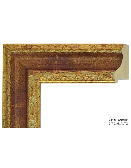 Moldura dorada y granate grabada