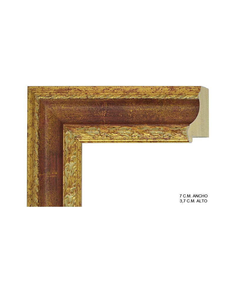 Moldura dorada y granate grabada