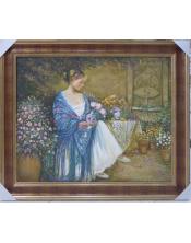 "Serenidad en el Jardín: Dama del Mantón Azul"