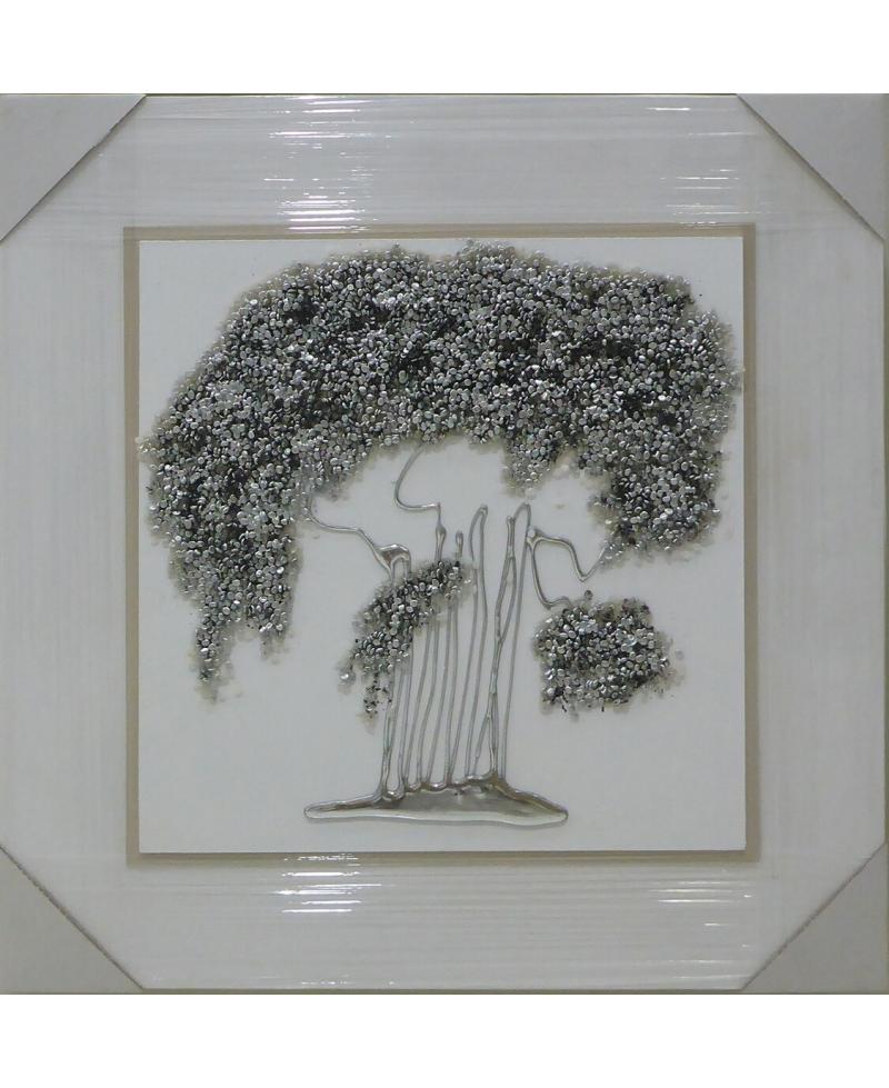 cuadro arbol decorado en plata