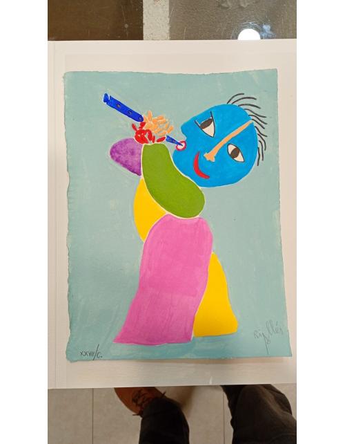 Grabado Flautista de Juan Ripollés
