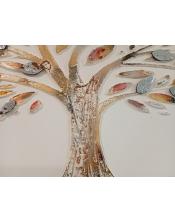 Obra de Arte Enmarcada: Dos Árboles con Hojas en Relieve Metálico, Estilo Contemporáneo
