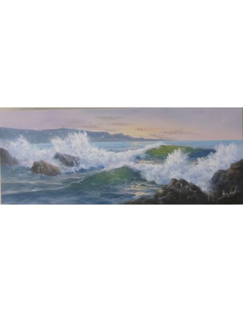 Impresionante Marina al Óleo: "Ocaso en la Costa" (Pintor Villalba)