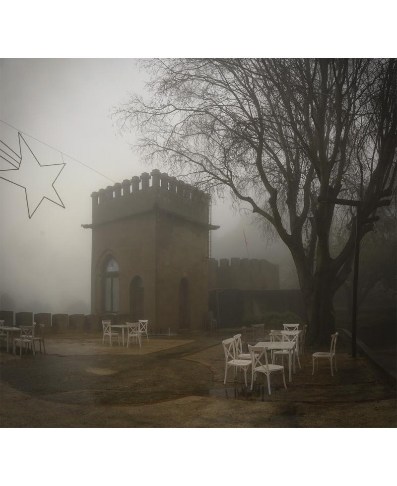 cuadro del castillo de xàtiva con niebla