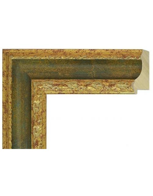 Marco a medida, terminada en color oro y tonos verdes
