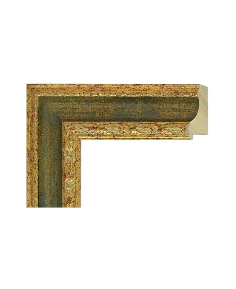 Marco a medida, terminada en color oro y tonos verdes