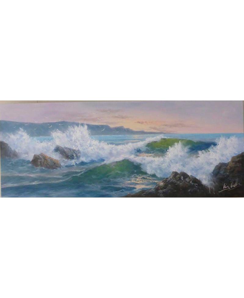 Cuadro pintado al oleo de tema marina