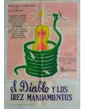 Cartel de cine antiguo. el Diablo y los diez mandamientos