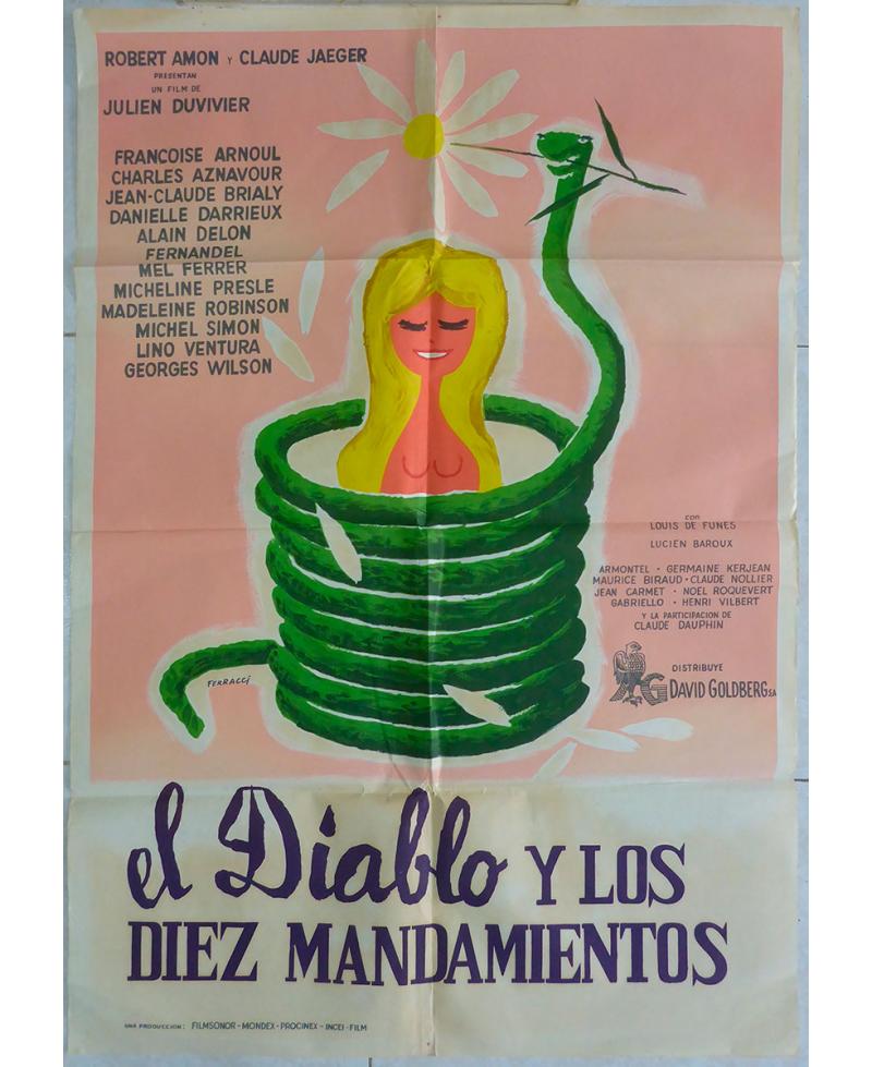 Cartel de cine antiguo. el Diablo y los diez mandamientos