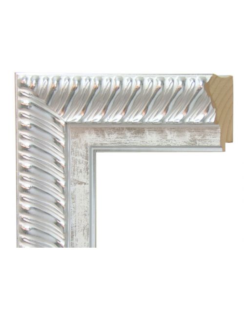 Marco de Madera Ornato Cordón - Plata y Blanco Decapado (8 x 3,7 cm)
