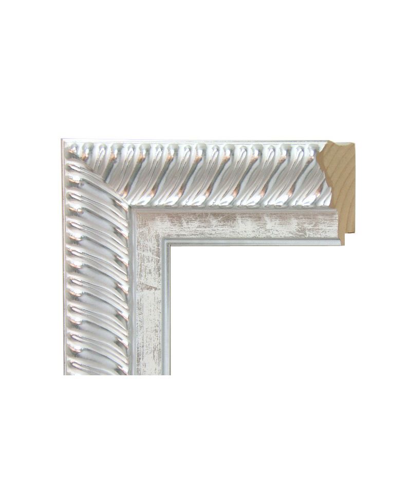 Marco de Madera Ornato Cordón - Plata y Blanco Decapado (8 x 3,7 cm)