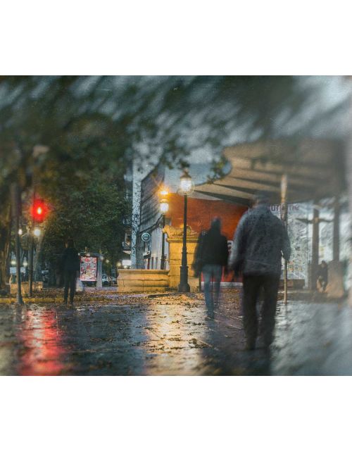 Fotografía Artística Noche de Lluvia en Xàtiva - Lámina Decorativa 45x38 cm