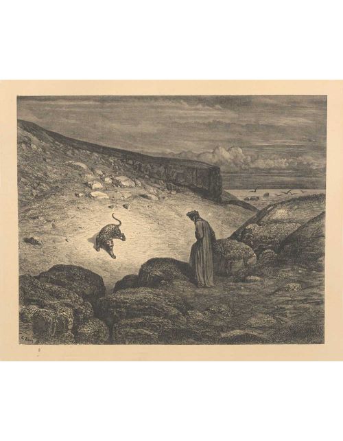 Lámina Artística de Alta Calidad Dante y la Pantera - Infierno Canto 01 (Gustave Doré)