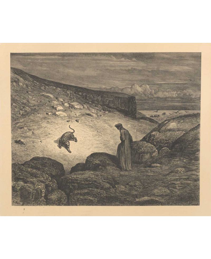 Lámina Artística de Alta Calidad Dante y la Pantera - Infierno Canto 01 (Gustave Doré)