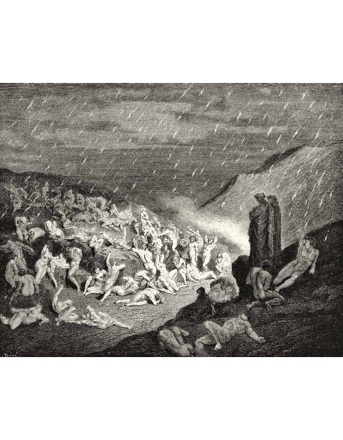 Lámina Artística de Alta Calidad La Lluvia de Fuego - Infierno Canto 14 (Gustave Doré)