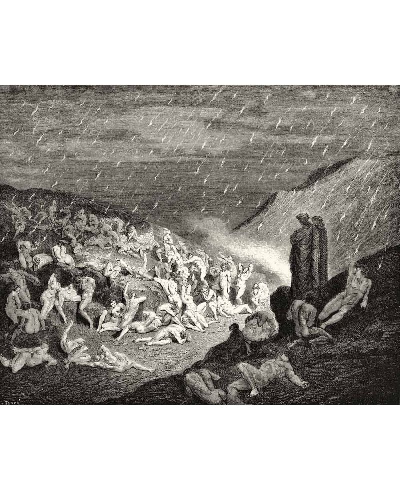 Lámina Artística de Alta Calidad La Lluvia de Fuego - Infierno Canto 14 (Gustave Doré)
